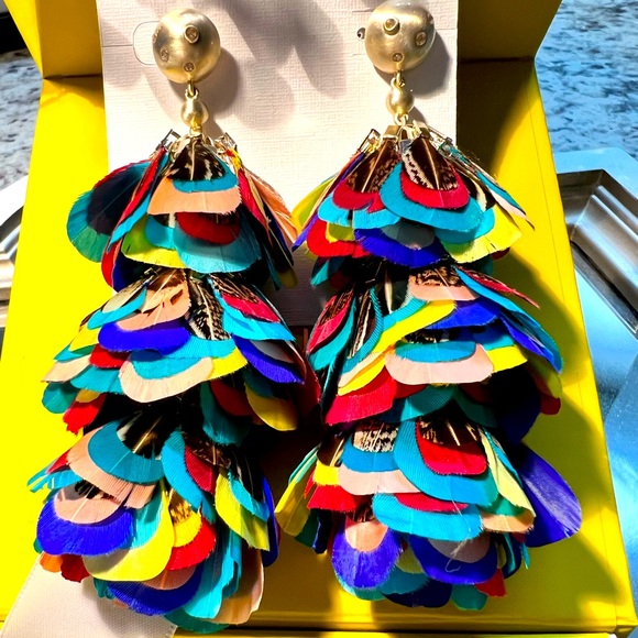 NWT Kendra Scott Lenni Feather Statement Earrings EXTREMELY RARE So Perfect! - Picture 3 of 10